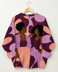 Purple Pink Abstract Two Women Graphic Sweatshirt