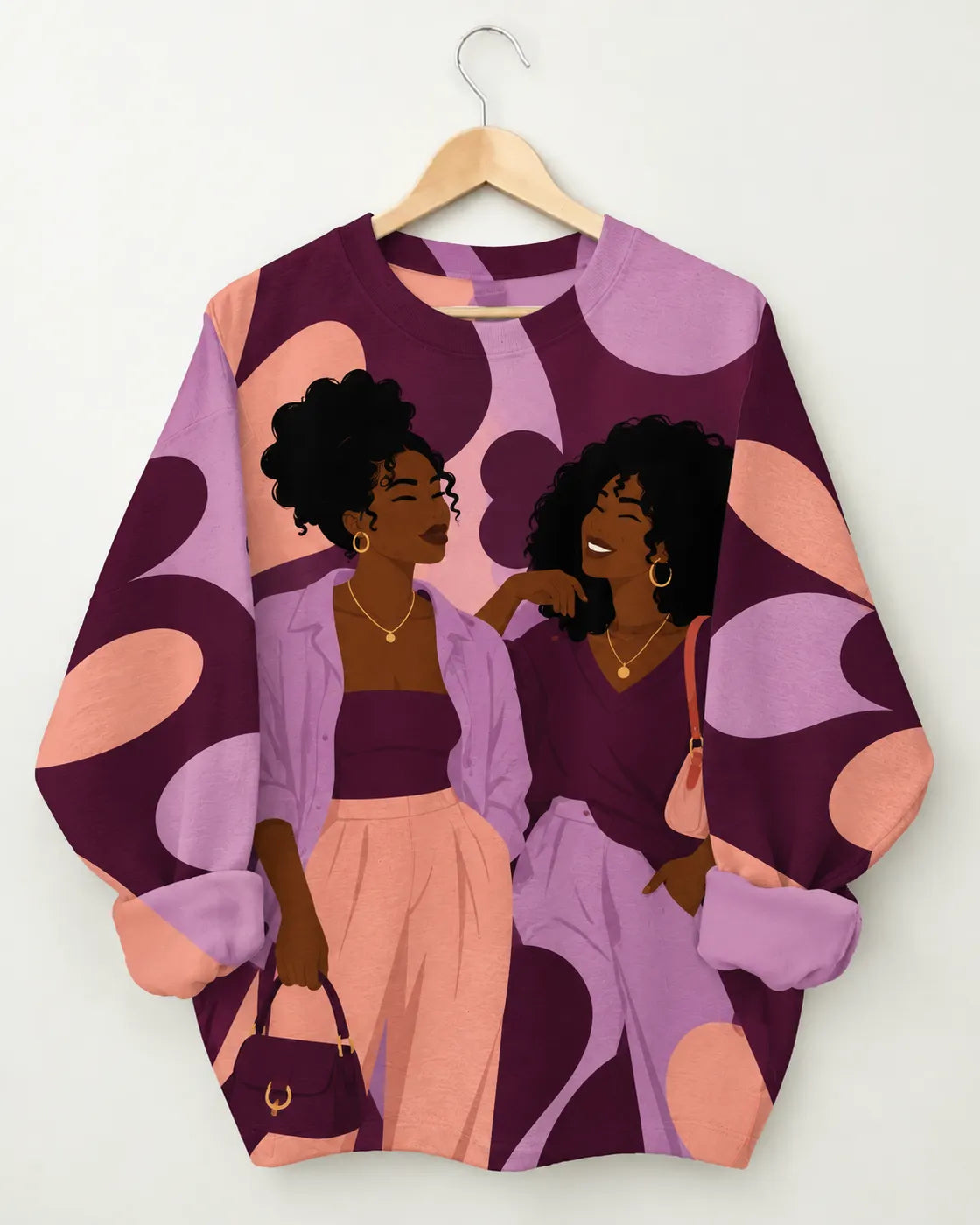 Purple Pink Abstract Two Women Graphic Sweatshirt