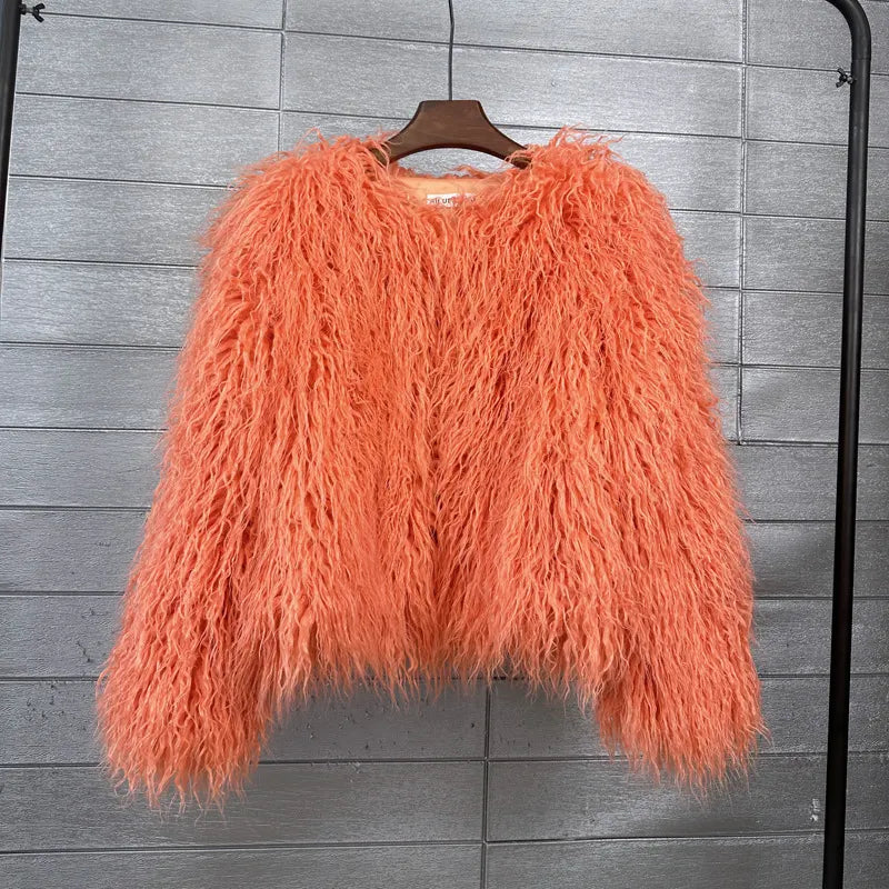 Fur Faux Fur Coat Korean Style Pure Color Tan Wool Women's Short