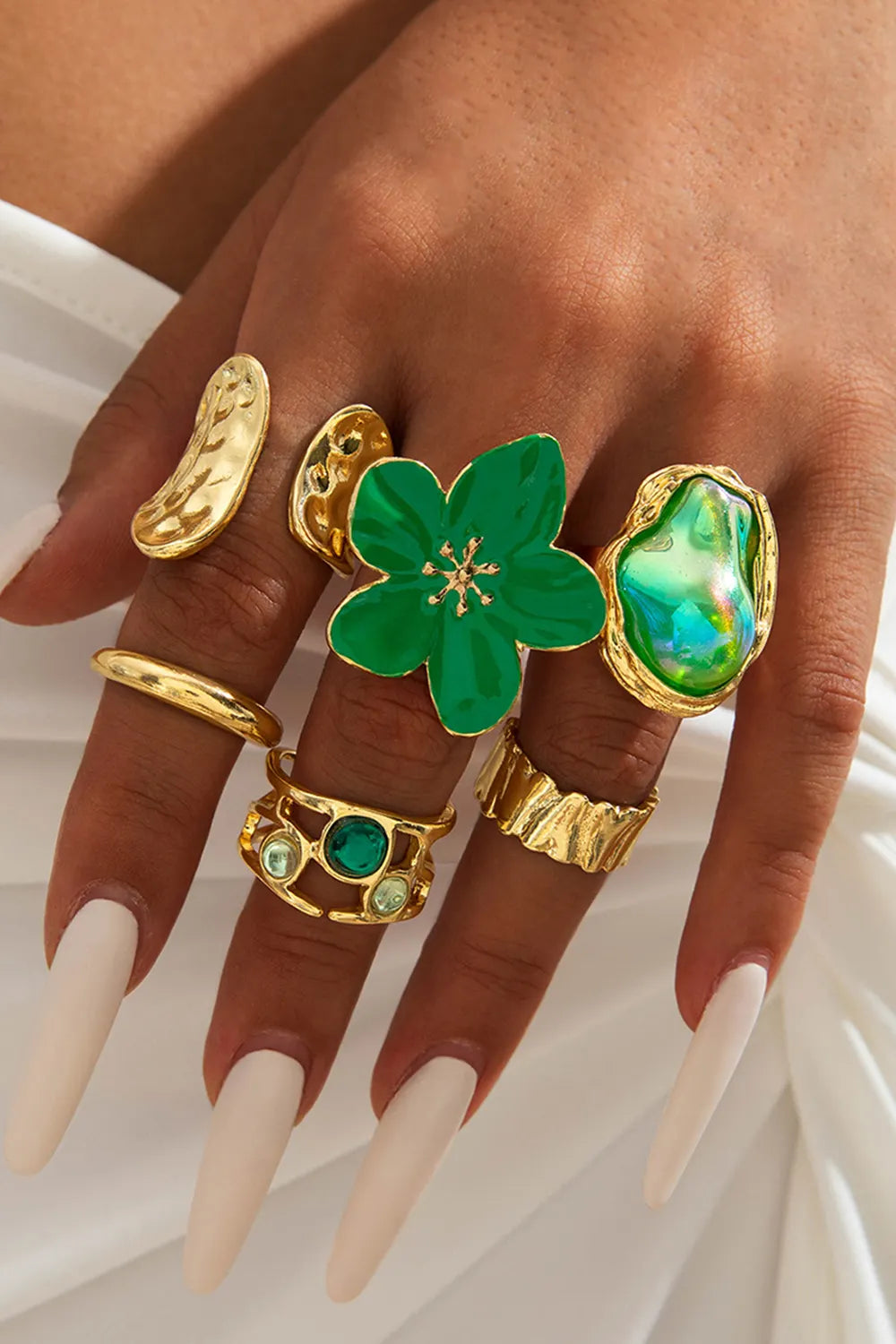 Fashionable Rhinestone Baroque Pearl Glazed Geometric Rings Set