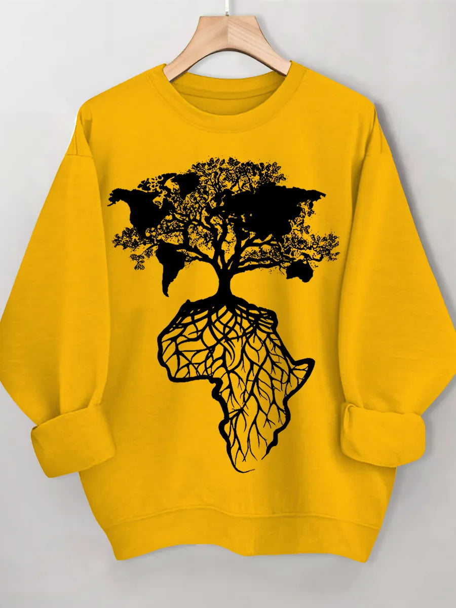 Women's Africa Is The Root Of The World Art Print Cotton Long Sleeve Thin Sweatshirt