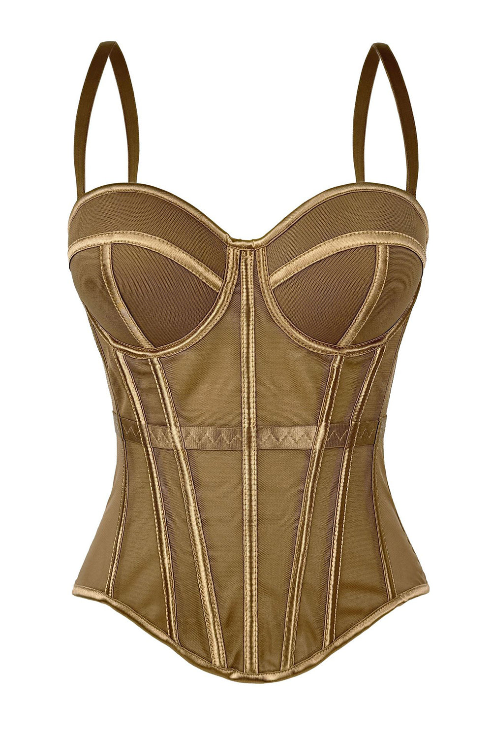 Adjustable Straps Cinched Waist Slim Mesh Bodice Corset-Burgundy