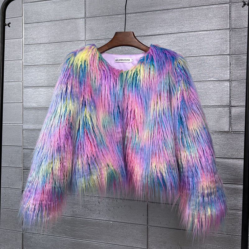 Fur Faux Fur Coat Korean Style Pure Color Tan Wool Women's Short