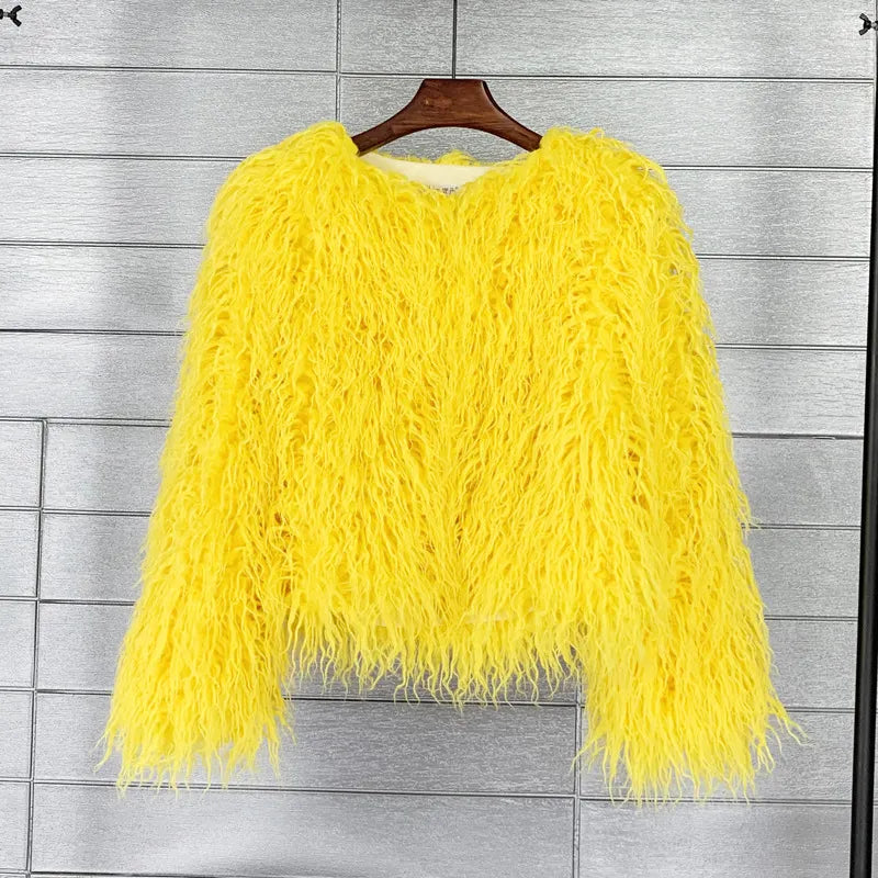 Fur Faux Fur Coat Korean Style Pure Color Tan Wool Women's Short