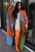 Ombre Knit Front Opened Bat-Wing Sleeve Long Cardigan-Multicolor [Pre Order]