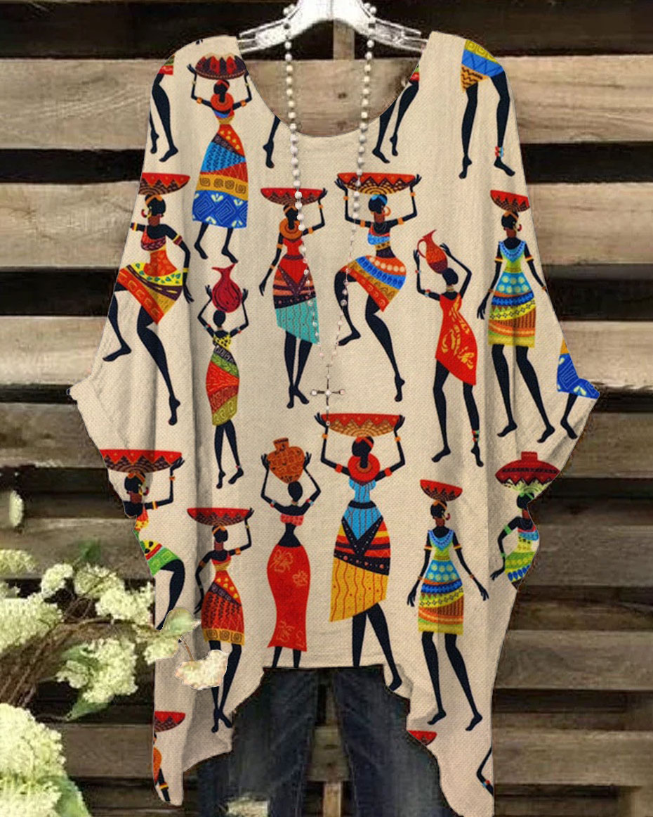 African Ladies in Ethnic Dress Print Irregular Shirt