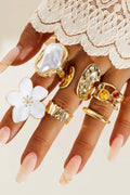 Fashionable Rhinestone Baroque Pearl Glazed Geometric Rings Set