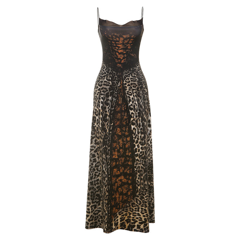 2025 New Fashion Personality Street Trend Leopard Print Lace-up Waist Dress
