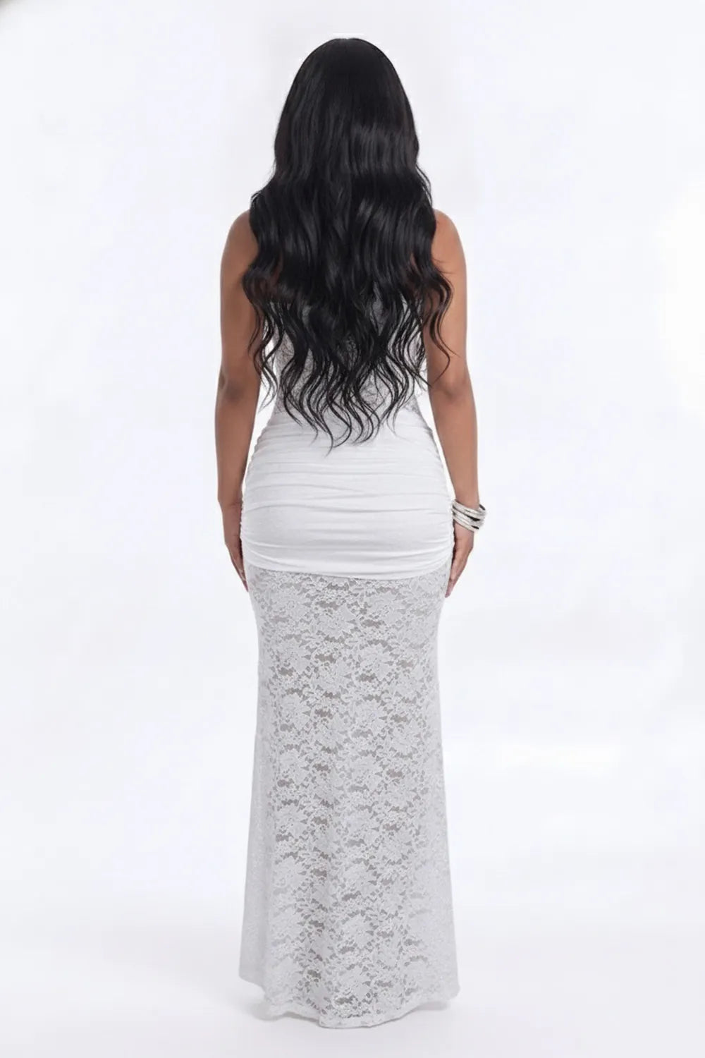 One Shoulder Floral Lace Knotted Sash Slim Fit Gowns Maxi Dresses