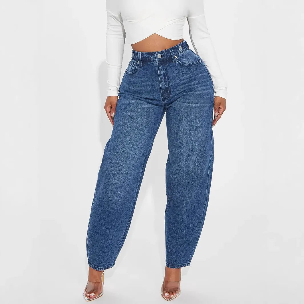 Washed-Blue Retro Flared Denim Jeans