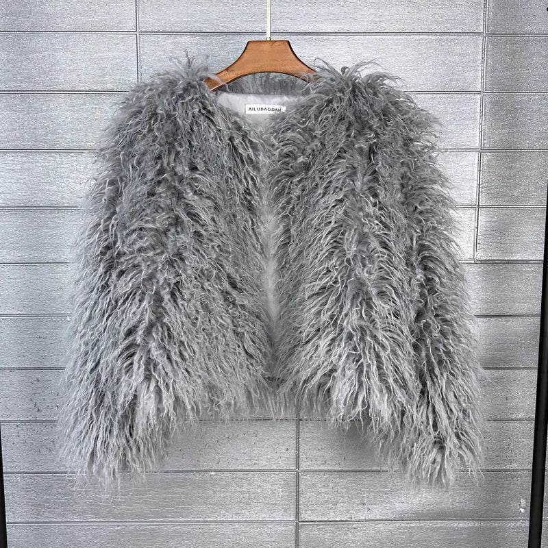 Fur Faux Fur Coat Korean Style Pure Color Tan Wool Women's Short