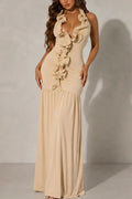 Women's Elegant Ruffle Trim Open Back Dress