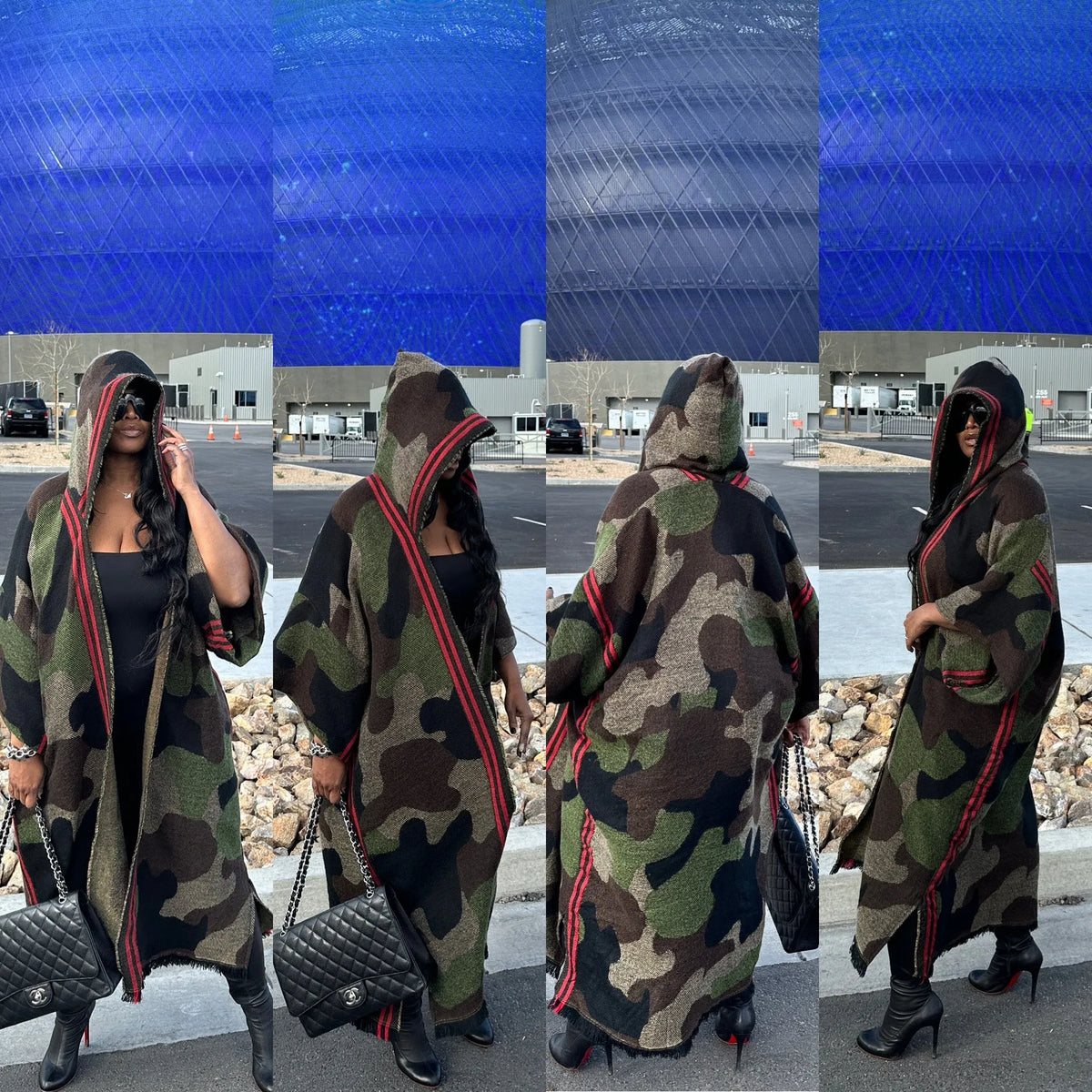 Hooded Camo Is The New Black Winter Open Front Long Cardigan