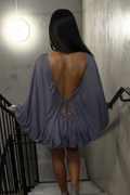 Lavender Grey Oversized Batwing Sleeve Bubble Mini Dress
