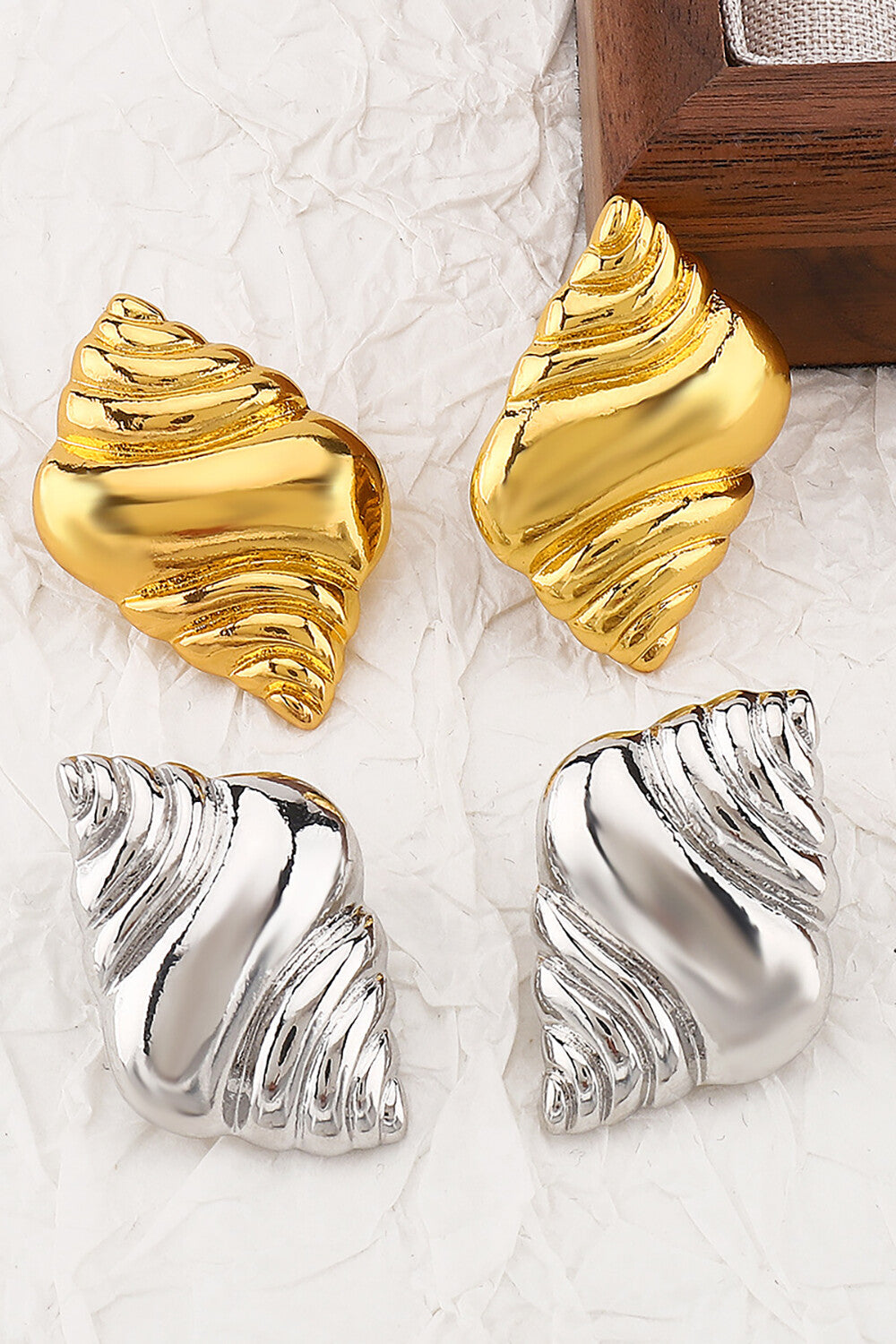 Alloy Conch Design Stud Earrings Rings Necklace Set