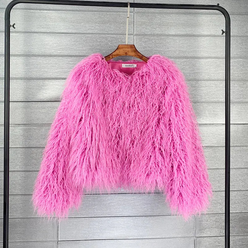 Fur Faux Fur Coat Korean Style Pure Color Tan Wool Women's Short