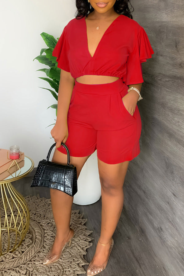 Bright V Neck Top & Shorts Set