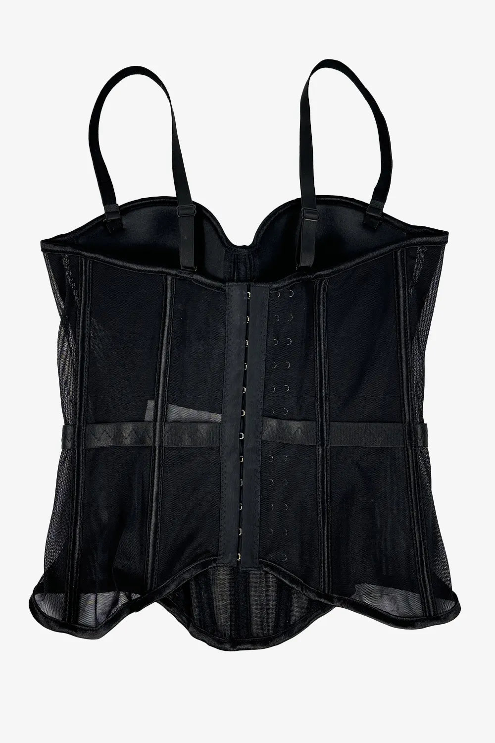 Adjustable Straps Cinched Waist Slim Mesh Bodice Corset-Burgundy