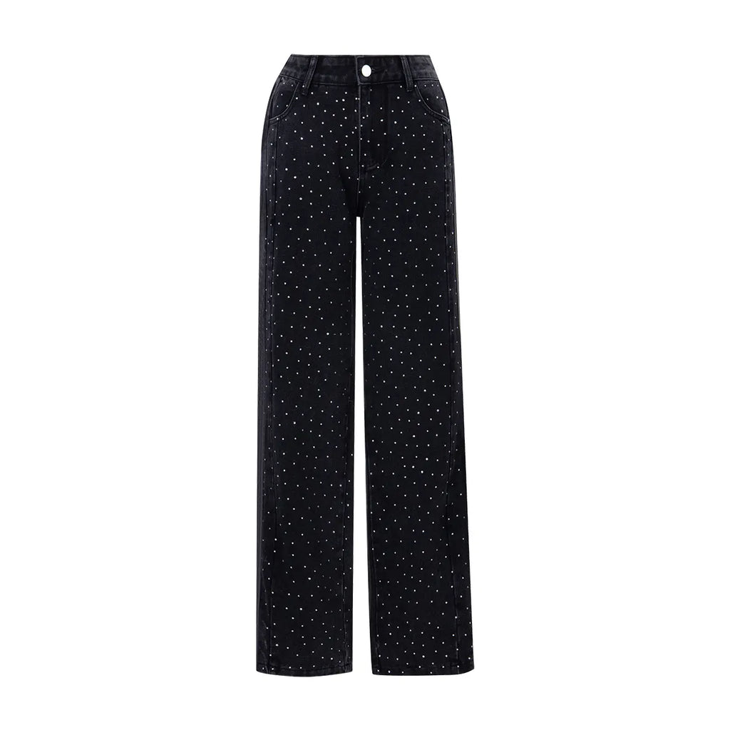 High-Waisted Rhinestone Embellished Side Button Jeans