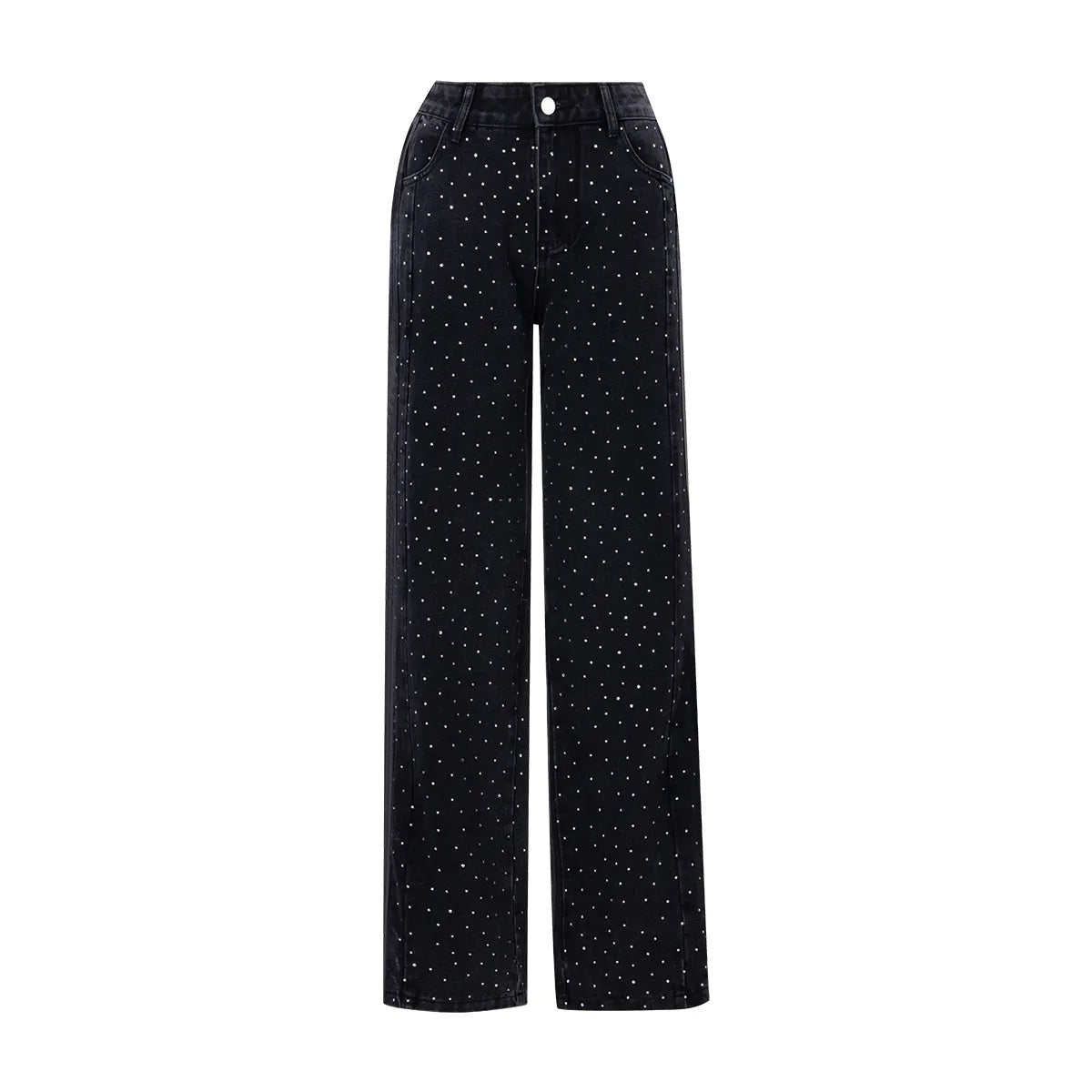 High-Waisted Rhinestone Embellished Side Button Jeans