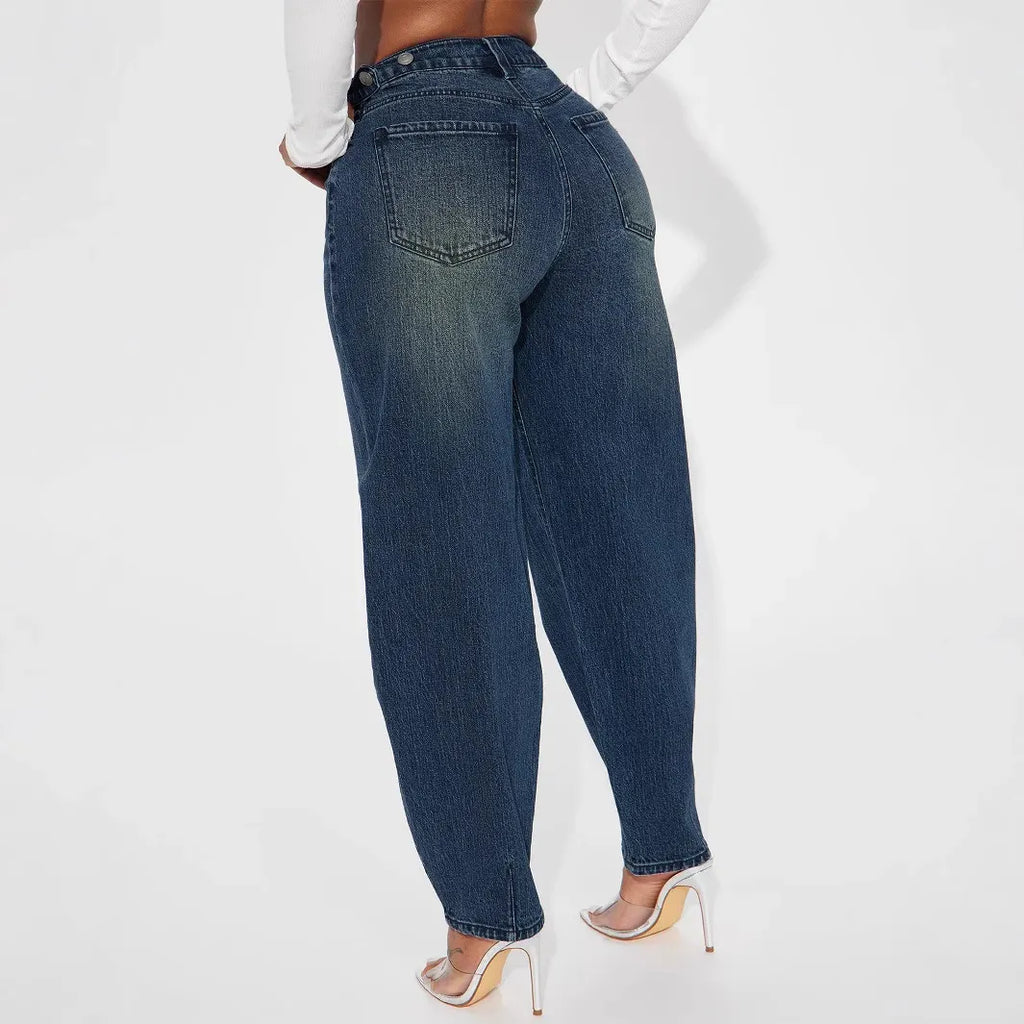 Washed-Blue Retro Flared Denim Jeans