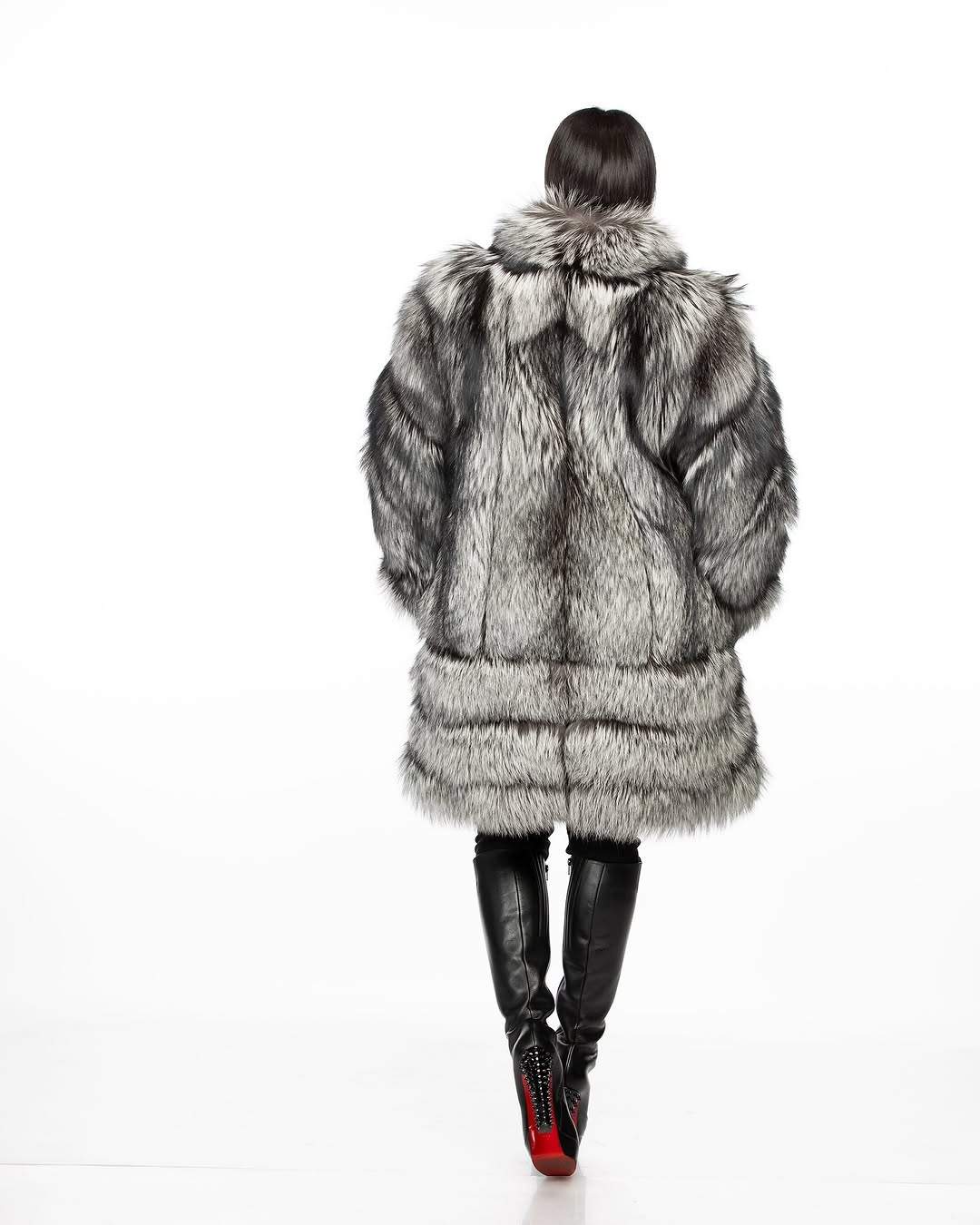 Women's mid-length eco-friendly fur coat