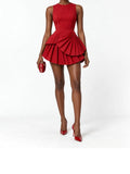Red Sleeveless Pleated Skirt Mini Dress